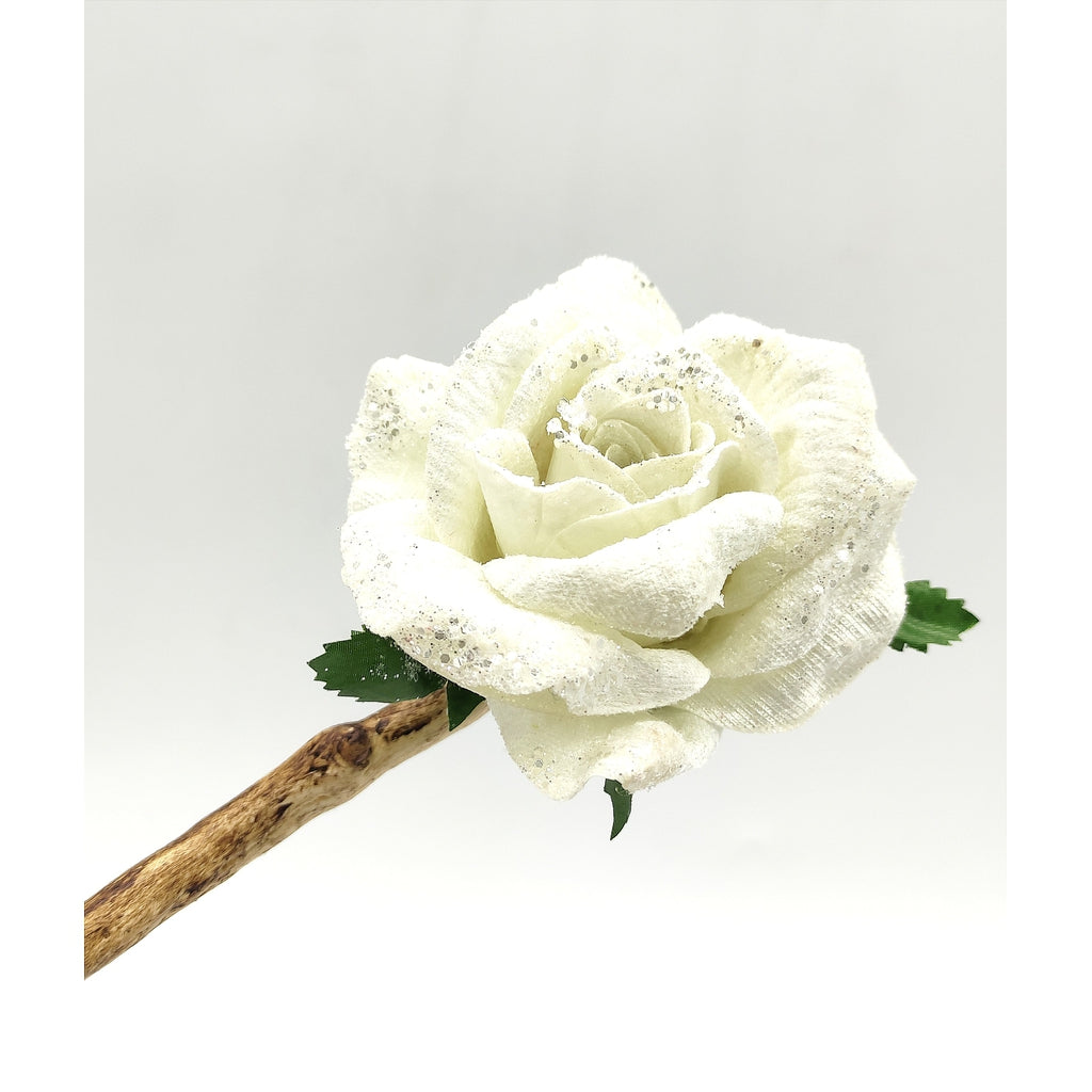 White Glittery Fabric Clip-on Rose-Nook & Cranny Gift Store-2019 National Gift Store Of The Year-Ireland-Gift Shop