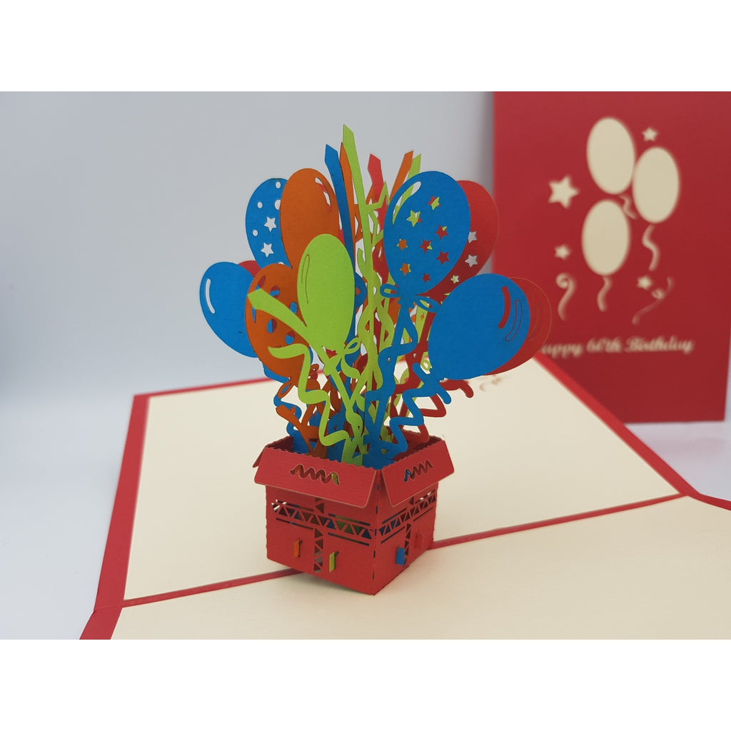 3d Pop up Card - 60th (Balloons)-Nook & Cranny Gift Store-2019 National Gift Store Of The Year-Ireland-Gift Shop