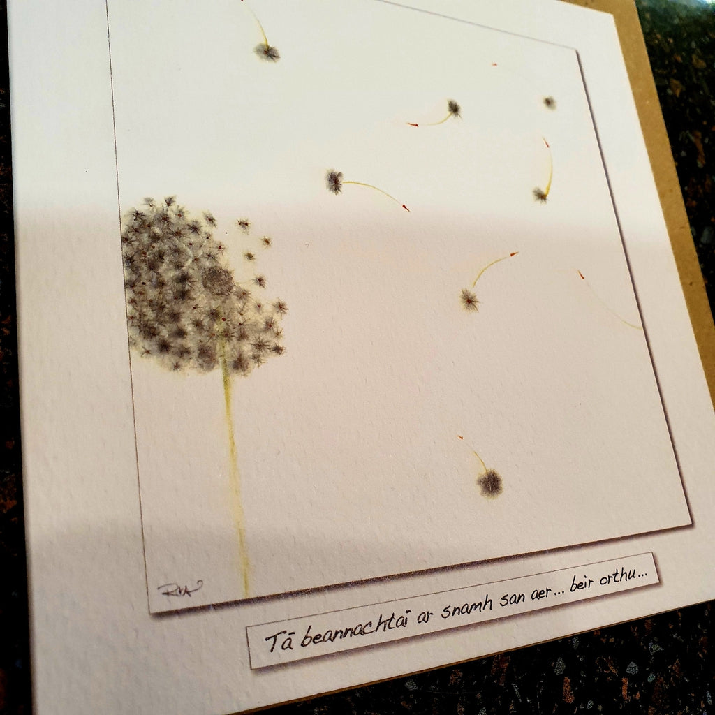 Ta beannachtai ar snamh san aer...beir orthu (Kind wishes float in the air - catch them!)... An Irish card-Nook & Cranny Gift Store-2019 National Gift Store Of The Year-Ireland-Gift Shop