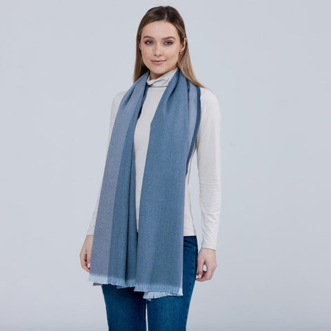 Extra Fine Merino Foxford Large Scarf - Denim Border-Nook & Cranny Gift Store-2019 National Gift Store Of The Year-Ireland-Gift Shop