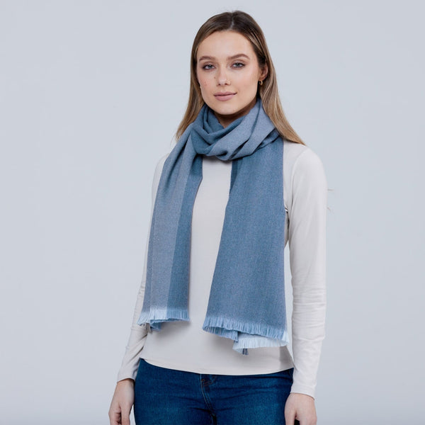 Extra Fine Merino Foxford Large Scarf - Denim Border-Nook & Cranny Gift Store-2019 National Gift Store Of The Year-Ireland-Gift Shop