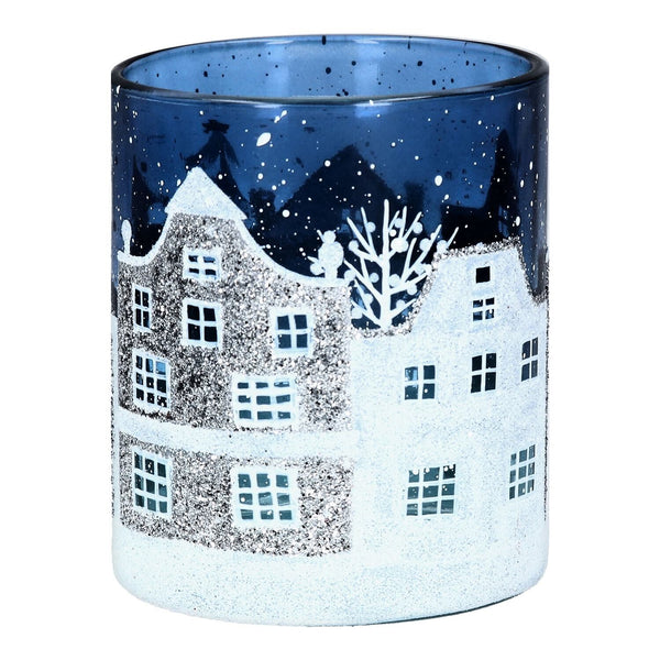 Blue / White Christmas Street Scene Tea Light Holder (Small)-Nook & Cranny Gift Store-2019 National Gift Store Of The Year-Ireland-Gift Shop