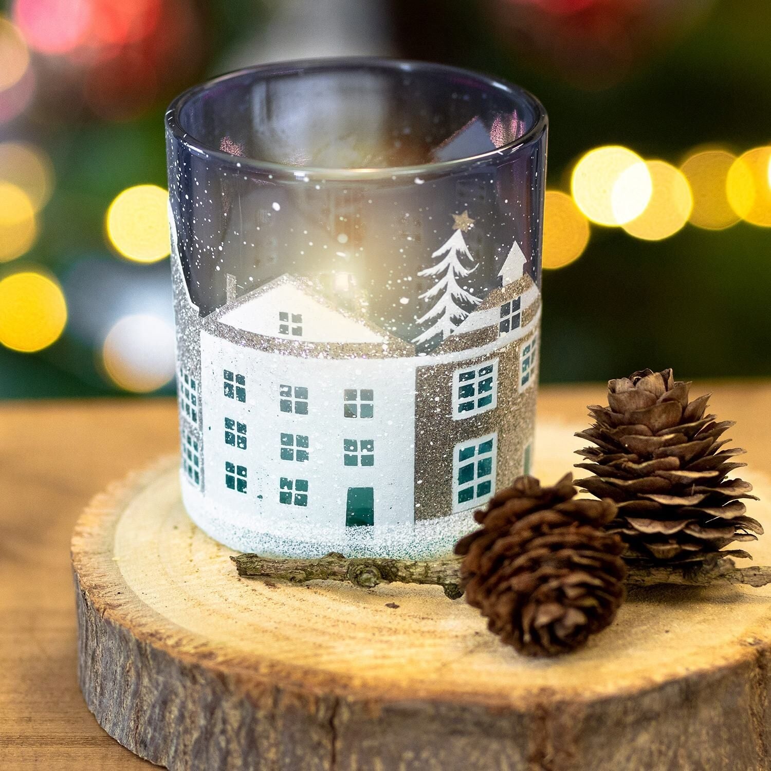 Blue / White Christmas Street Scene Tea Light Holder (Small)-Nook & Cranny Gift Store-2019 National Gift Store Of The Year-Ireland-Gift Shop