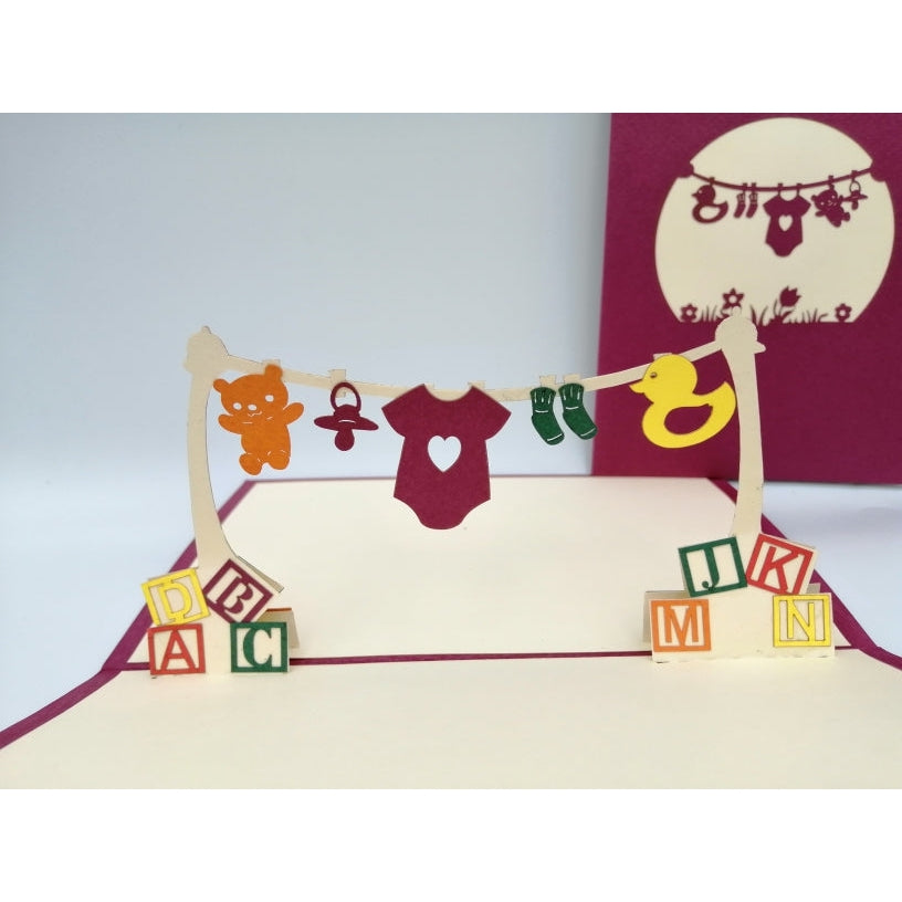 3d Pop up Card - Baby Clothes Line-Nook & Cranny Gift Store-2019 National Gift Store Of The Year-Ireland-Gift Shop