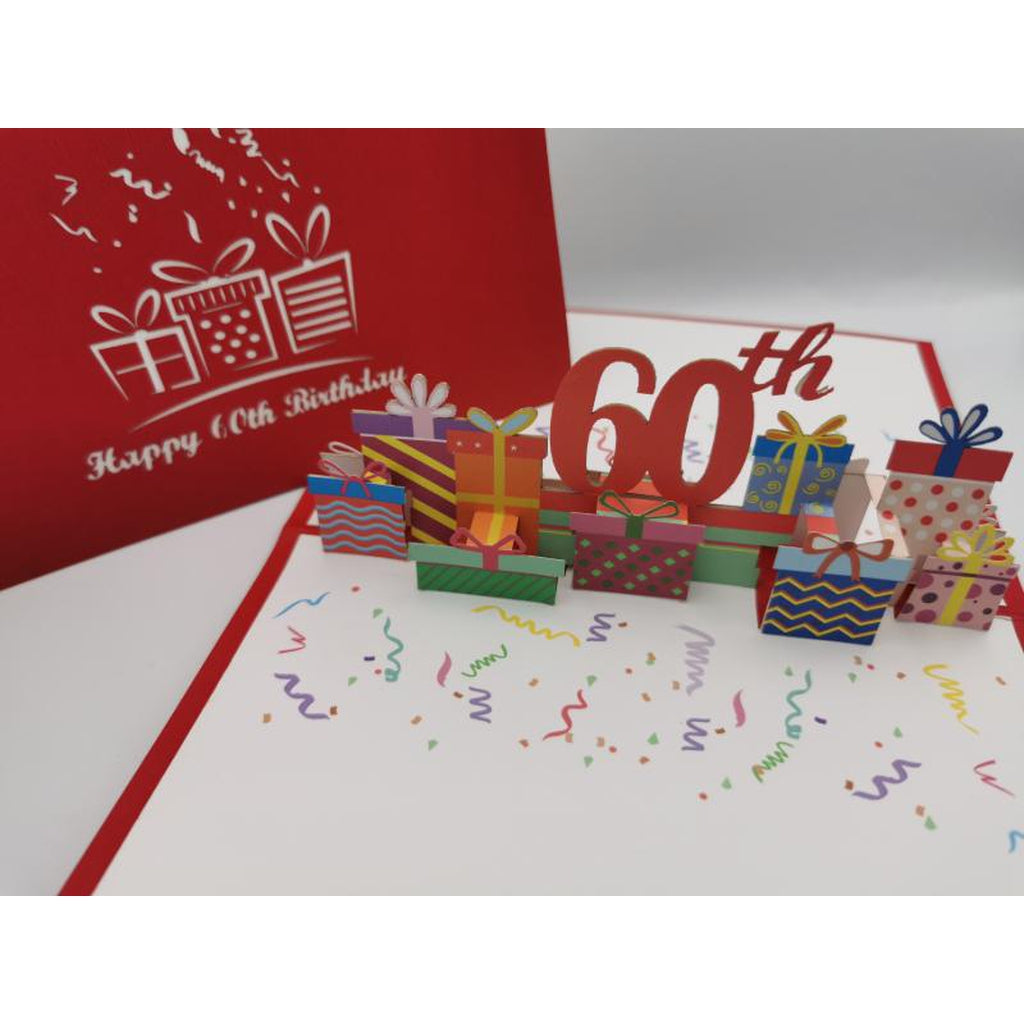 3d Pop up Card - 60th (Presents)-Nook & Cranny Gift Store-2019 National Gift Store Of The Year-Ireland-Gift Shop