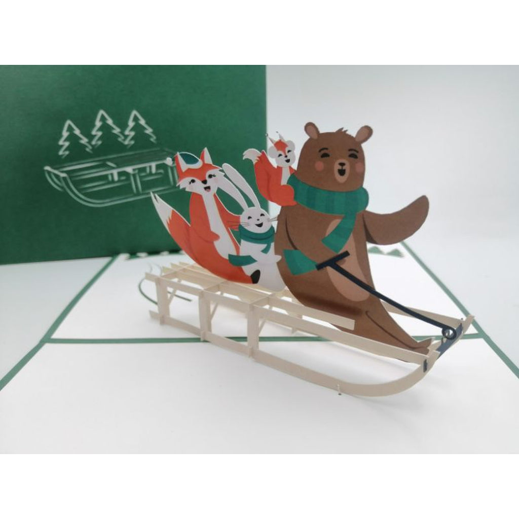 3d Pop up Card - Animal Sleigh-Nook & Cranny Gift Store-2019 National Gift Store Of The Year-Ireland-Gift Shop