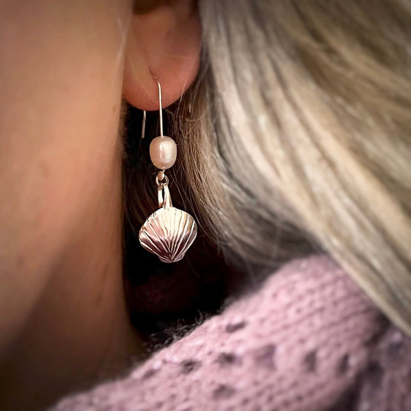 Pearl & Shell Sterling Silver Drop Earrings - Made in Laois!-Nook & Cranny Gift Store-2019 National Gift Store Of The Year-Ireland-Gift Shop