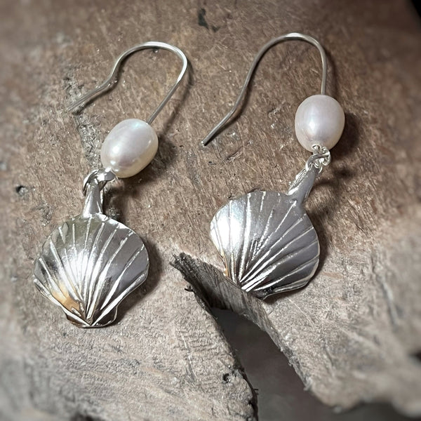 Pearl & Shell Sterling Silver Drop Earrings - Made in Laois!-Nook & Cranny Gift Store-2019 National Gift Store Of The Year-Ireland-Gift Shop