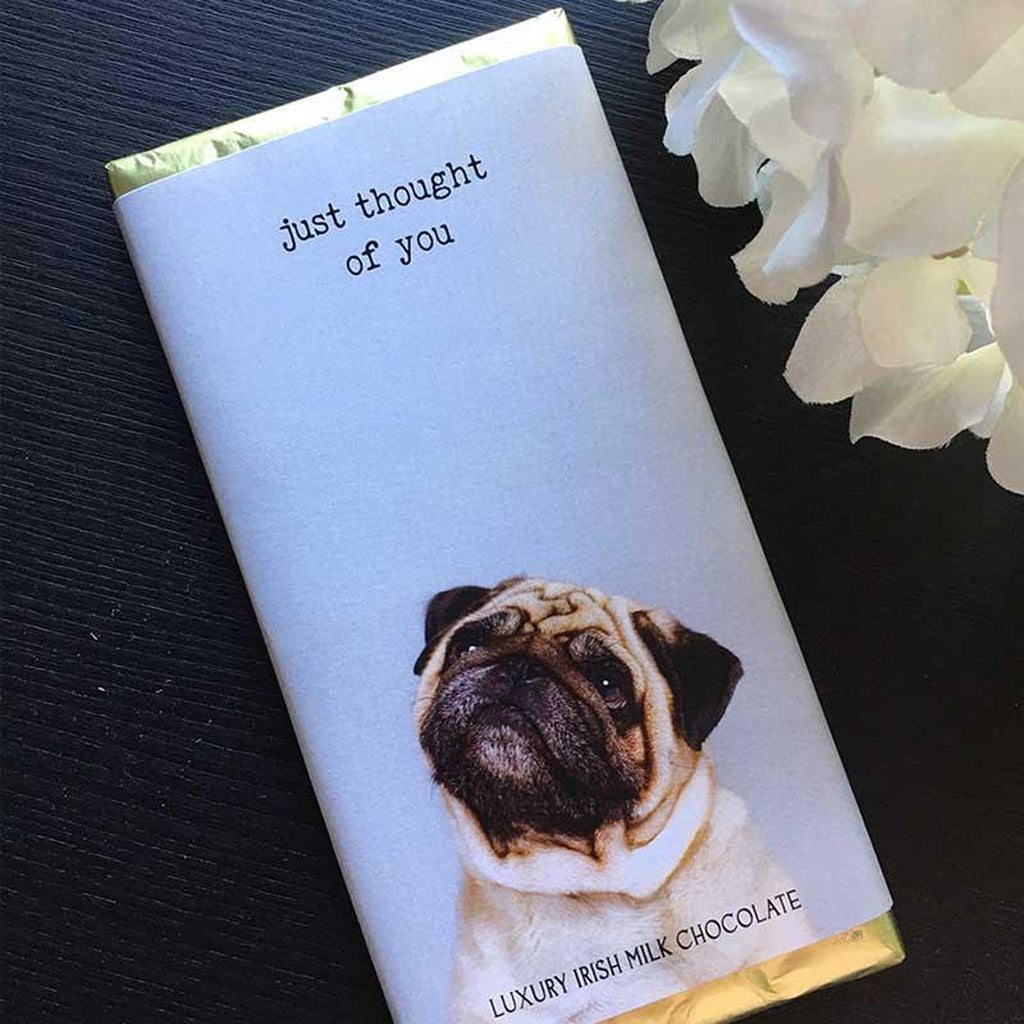 Luxury Irish Milk Chocolate 90g Bar – ‘Just thought of you PUG’-Nook & Cranny Gift Store-2019 National Gift Store Of The Year-Ireland-Gift Shop